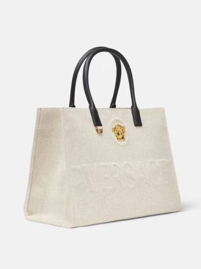 VERSACE LA MEDUSA CANVAS LARGE TOTE BAG