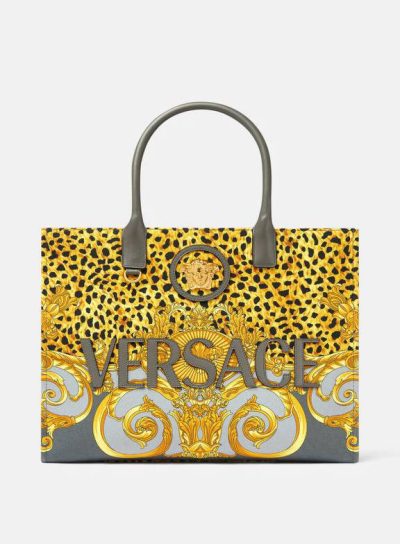 VERSACE CHEETAH FOULARD LA MEDUSA LARGE TOTE BAG