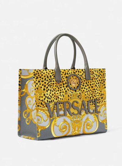 VERSACE CHEETAH FOULARD LA MEDUSA LARGE TOTE BAG