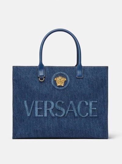 VERSACE LA MEDUSA DENIM LARGE TOTE BAG