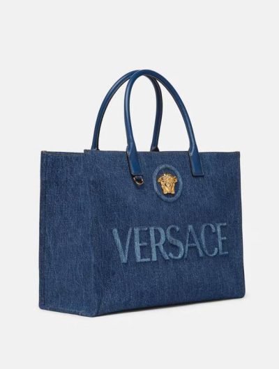 VERSACE LA MEDUSA DENIM LARGE TOTE BAG