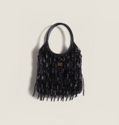 Miu Miu IVY satin handbag with crystal and sequin fringe