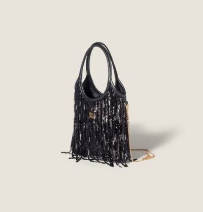 Miu Miu IVY satin handbag with crystal and sequin fringe