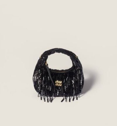 Miu Miu wander satin mini-bag with crystal and sequin fringe