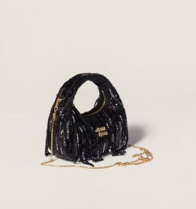 Miu Miu wander satin mini-bag with crystal and sequin fringe